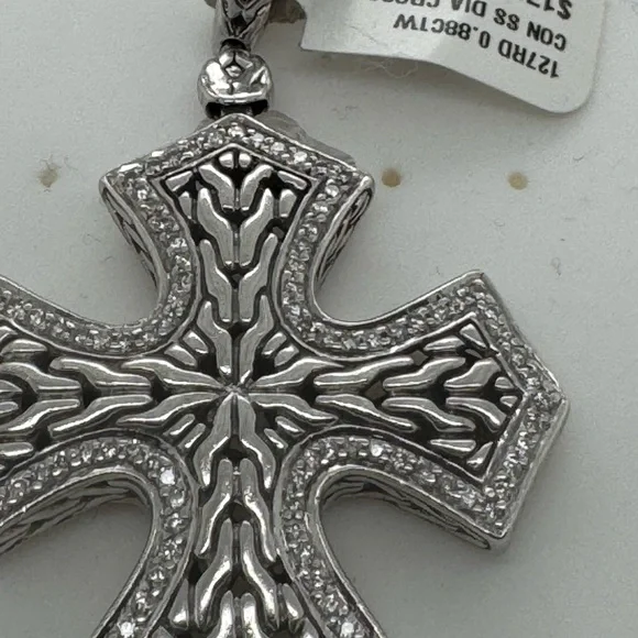 John Hardy Sterling Silver/ 18k Classic Chain Diamond Cross - Picture 8 of 10